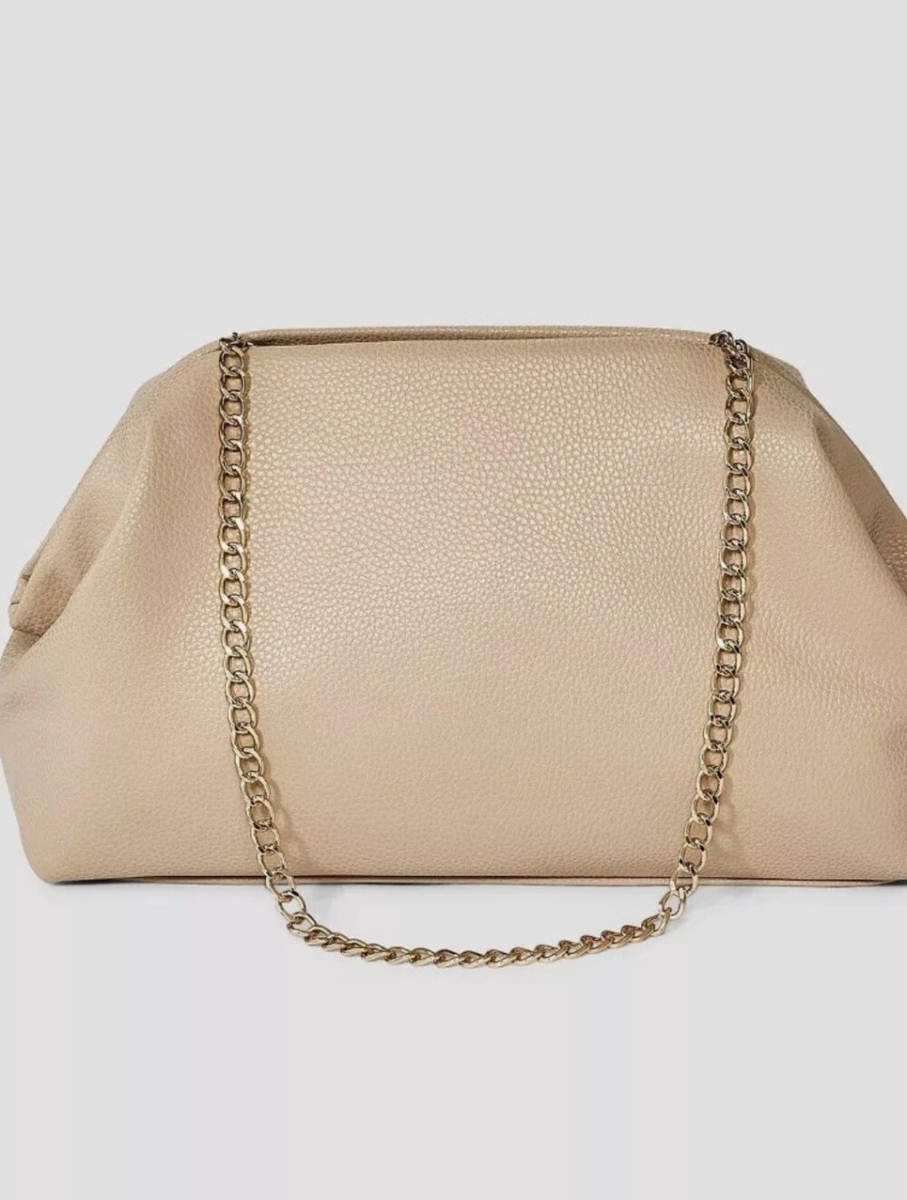 A New Day Beige Pebbled Leather Chain Shoulder Bag